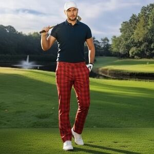 ⛳️Vintage Y2K adidas Tonal Red Check Menswear Golf Pant Size 35x30